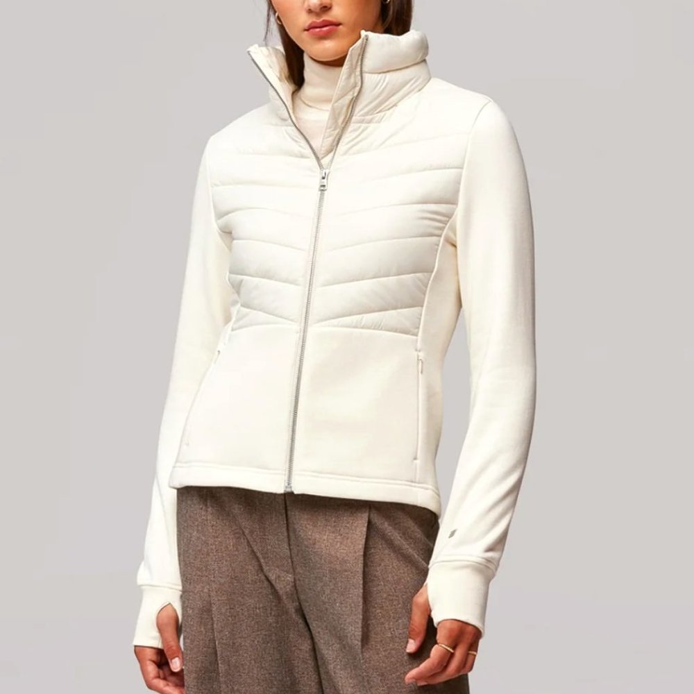 NWT Soia & Kyo Jacket Lightweight Zip Sport Puffer Cream Annick Fleece Spring